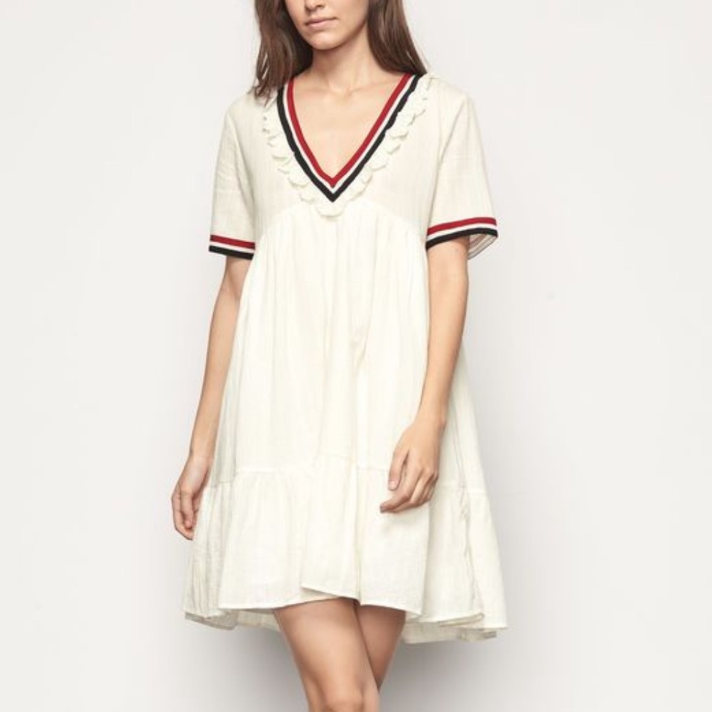 Ba&sh Desert Cream Lace Swing Tiered Shirt Dress